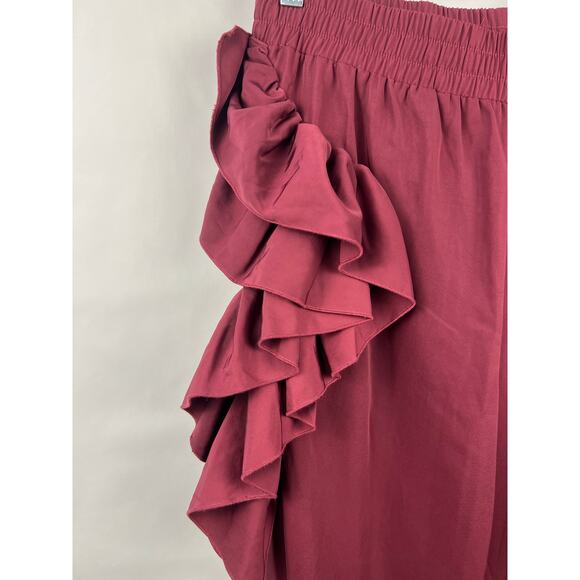 ASOS Ruffle Tapered Pants, Wine Red, 100% Polyester, Statement Joggers Lounge - Picture 4 of 13